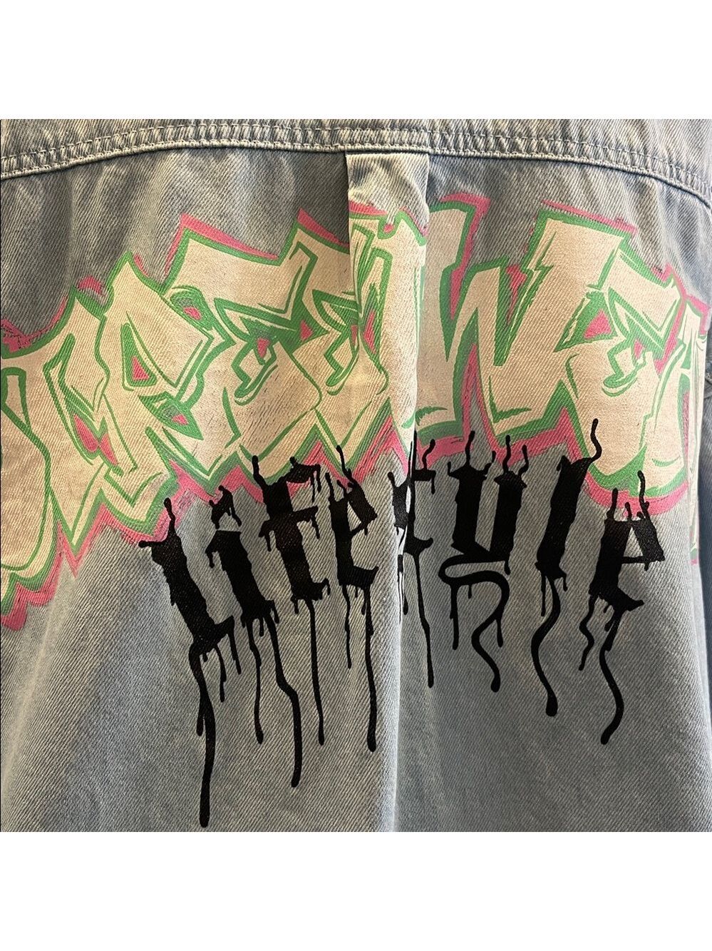 Y2K Graffiti Denim Shacket Oversized Streetwear Indie Sleaze Festival